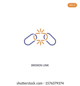 2 color Broken link concept vector icon. isolated two color Broken link vector sign symbol designed with blue and orange colors can be use for web, mobile and logo. eps 10.
