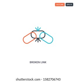 2 color Broken link concept line vector icon. isolated two colored Broken link outline icon with blue and red colors can be use for web, mobile. Stroke line eps 10.