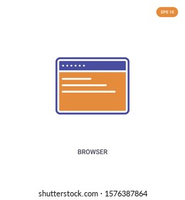 2 color Browser concept vector icon. isolated two color Browser vector sign symbol designed with blue and orange colors can be use for web, mobile and logo. eps 10.