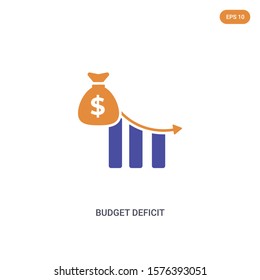 2 color budget deficit concept vector icon. isolated two color budget deficit vector sign symbol designed with blue and orange colors can be use for web, mobile and logo. eps 10.