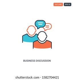 2 color Business discussion concept line vector icon. isolated two colored Business discussion outline icon with blue and red colors can be use for web, mobile. Stroke line eps 10.