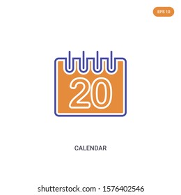 2 color Calendar concept vector icon. isolated two color Calendar vector sign symbol designed with blue and orange colors can be use for web, mobile and logo. eps 10.