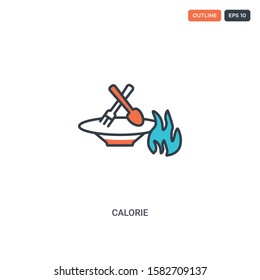 2 color calorie concept line vector icon. isolated two colored calorie outline icon with blue and red colors can be use for web, mobile. Stroke line eps 10.