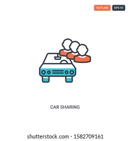 2 color car sharing concept line vector icon. isolated two colored car sharing outline icon with blue and red colors can be use for web, mobile. Stroke line eps 10.