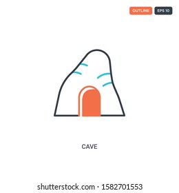 2 color cave concept line vector icon. isolated two colored cave outline icon with blue and red colors can be use for web, mobile. Stroke line eps 10.
