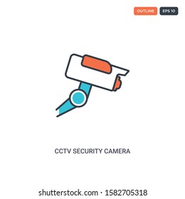 2 color Cctv security camera concept line vector icon. isolated two colored Cctv security camera outline icon with blue and red colors can be use for web, mobile. Stroke line eps 10.