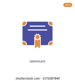 2 color Certificate concept vector icon. isolated two color Certificate vector sign symbol designed with blue and orange colors can be use for web, mobile and logo. eps 10.