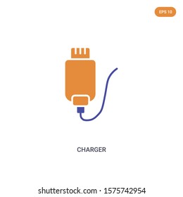2 color charger concept vector icon. isolated two color charger vector sign symbol designed with blue and orange colors can be use for web, mobile and logo. eps 10.