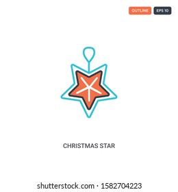 2 color Christmas star concept line vector icon. isolated two colored Christmas star outline icon with blue and red colors can be use for web, mobile. Stroke line eps 10.