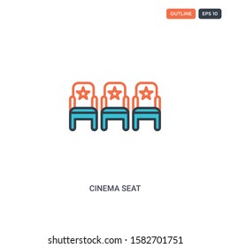 2 color cinema seat concept line vector icon. isolated two colored cinema seat outline icon with blue and red colors can be use for web, mobile. Stroke line eps 10.