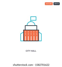 2 color City hall concept line vector icon. isolated two colored City hall outline icon with blue and red colors can be use for web, mobile. Stroke line eps 10.