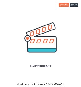 2 color clapper board concept line vector icon. isolated two colored clapper board outline icon with blue and red colors can be use for web, mobile. Stroke line eps 10.