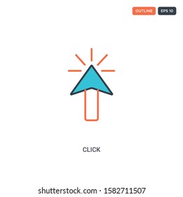 2 color Click concept line vector icon. isolated two colored Click outline icon with blue and red colors can be use for web, mobile. Stroke line eps 10.