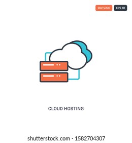 2 color cloud hosting concept line vector icon. isolated two colored cloud hosting outline icon with blue and red colors can be use for web, mobile. Stroke line eps 10.