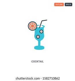 2 color Cocktail concept line vector icon. isolated two colored Cocktail outline icon with blue and red colors can be use for web, mobile. Stroke line eps 10.