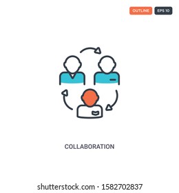 2 color collaboration concept line vector icon. isolated two colored collaboration outline icon with blue and red colors can be use for web, mobile. Stroke line eps 10.