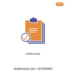2 color compliance concept vector icon. isolated two color compliance vector sign symbol designed with blue and orange colors can be use for web, mobile and logo. eps 10.