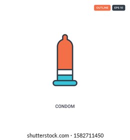 2 color Condom concept line vector icon. isolated two colored Condom outline icon with blue and red colors can be use for web, mobile. Stroke line eps 10.