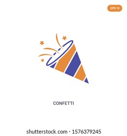 2 Color Confetti Concept Vector Icon. Isolated Two Color Confetti Vector Sign Symbol Designed With Blue And Orange Colors Can Be Use For Web, Mobile And Logo. Eps 10.