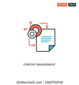 2 color Content management concept line vector icon. isolated two colored Content management outline icon with blue and red colors can be use for web, mobile. Stroke line eps 10.