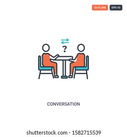 2 color Conversation concept line vector icon. isolated two colored Conversation outline icon with blue and red colors can be use for web, mobile. Stroke line eps 10.