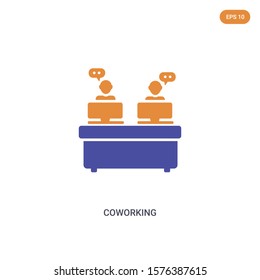 2 color Coworking concept vector icon. isolated two color Coworking vector sign symbol designed with blue and orange colors can be use for web, mobile and logo. eps 10.