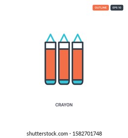 2 color Crayon concept line vector icon. isolated two colored Crayon outline icon with blue and red colors can be use for web, mobile. Stroke line eps 10.