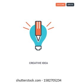 2 color Creative idea concept line vector icon. isolated two colored Creative idea outline icon with blue and red colors can be use for web, mobile. Stroke line eps 10.