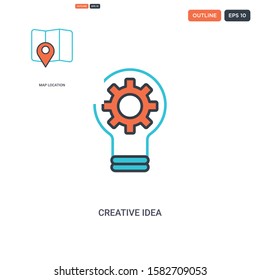 2 color Creative idea concept line vector icon. isolated two colored Creative idea outline icon with blue and red colors can be use for web, mobile. Stroke line eps 10.