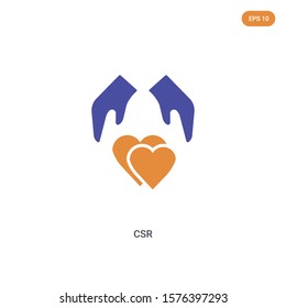 2 color CSR concept vector icon. isolated two color CSR vector sign symbol designed with blue and orange colors can be use for web, mobile and logo. eps 10.