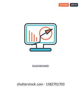 2 color Dashboard concept line vector icon. isolated two colored Dashboard outline icon with blue and red colors can be use for web, mobile. Stroke line eps 10.