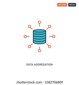 2 color data aggregation concept line vector icon. isolated two colored data aggregation outline icon with blue and red colors can be use for web, mobile. Stroke line eps 10.