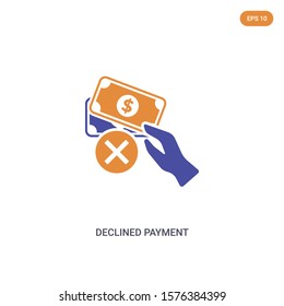 2 color declined payment concept vector icon. isolated two color declined payment vector sign symbol designed with blue and orange colors can be use for web, mobile and logo. eps 10.