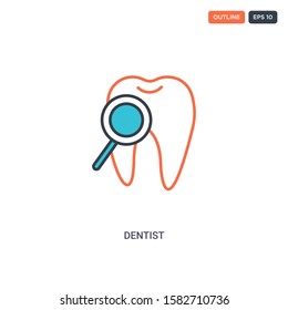 2 color Dentist concept line vector icon. isolated two colored Dentist outline icon with blue and red colors can be use for web, mobile. Stroke line eps 10.