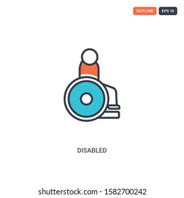 2 color Disabled concept line vector icon. isolated two colored Disabled outline icon with blue and red colors can be use for web, mobile. Stroke line eps 10.
