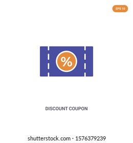 2 color Discount coupon concept vector icon. isolated two color Discount coupon vector sign symbol designed with blue and orange colors can be use for web, mobile and logo. eps 10.