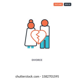 2 color Divorce concept line vector icon. isolated two colored Divorce outline icon with blue and red colors can be use for web, mobile. Stroke line eps 10.