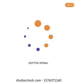 2 color dotted spiral concept vector icon. isolated two color dotted spiral vector sign symbol designed with blue and orange colors can be use for web, mobile and logo. eps 10.
