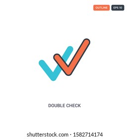 2 color double check concept line vector icon. isolated two colored double check outline icon with blue and red colors can be use for web, mobile. Stroke line eps 10.