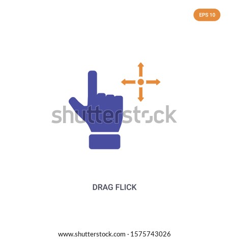 2 color Drag flick concept vector icon. isolated two color Drag flick vector sign symbol designed with blue and orange colors can be use for web, mobile and logo. eps 10.