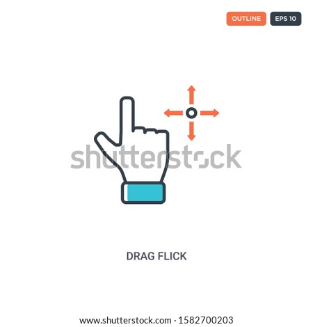 2 color Drag flick concept line vector icon. isolated two colored Drag flick outline icon with blue and red colors can be use for web, mobile. Stroke line eps 10.