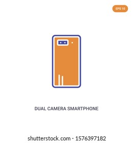 2 color Dual camera smartphone concept vector icon. isolated two color Dual camera smartphone vector sign symbol designed with blue and orange colors can be use for web, mobile and logo. eps 10.