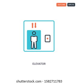 2 color elevator concept line vector icon. isolated two colored elevator outline icon with blue and red colors can be use for web, mobile. Stroke line eps 10.