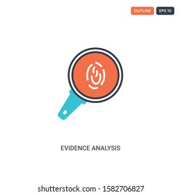 2 color Evidence analysis concept line vector icon. isolated two colored Evidence analysis outline icon with blue and red colors can be use for web, mobile. Stroke line eps 10.