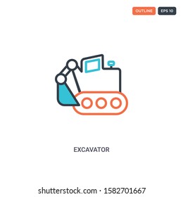 2 color Excavator concept line vector icon. isolated two colored Excavator outline icon with blue and red colors can be use for web, mobile. Stroke line eps 10.