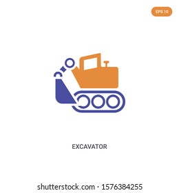 2 color Excavator concept vector icon. isolated two color Excavator vector sign symbol designed with blue and orange colors can be use for web, mobile and logo. eps 10.