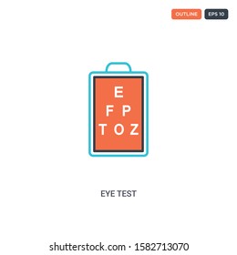 2 color Eye test concept line vector icon. isolated two colored Eye test outline icon with blue and red colors can be use for web, mobile. Stroke line eps 10.