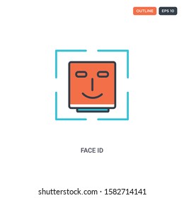 2 color Face id concept line vector icon. isolated two colored Face id outline icon with blue and red colors can be use for web, mobile. Stroke line eps 10.