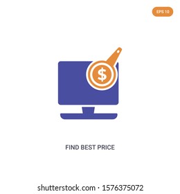 2 color find best price concept vector icon. isolated two color find best price vector sign symbol designed with blue and orange colors can be use for web, mobile and logo. eps 10.