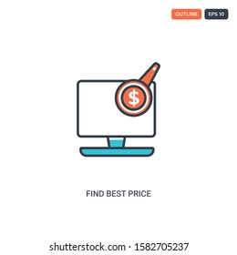 2 color find best price concept line vector icon. isolated two colored find best price outline icon with blue and red colors can be use for web, mobile. Stroke line eps 10.